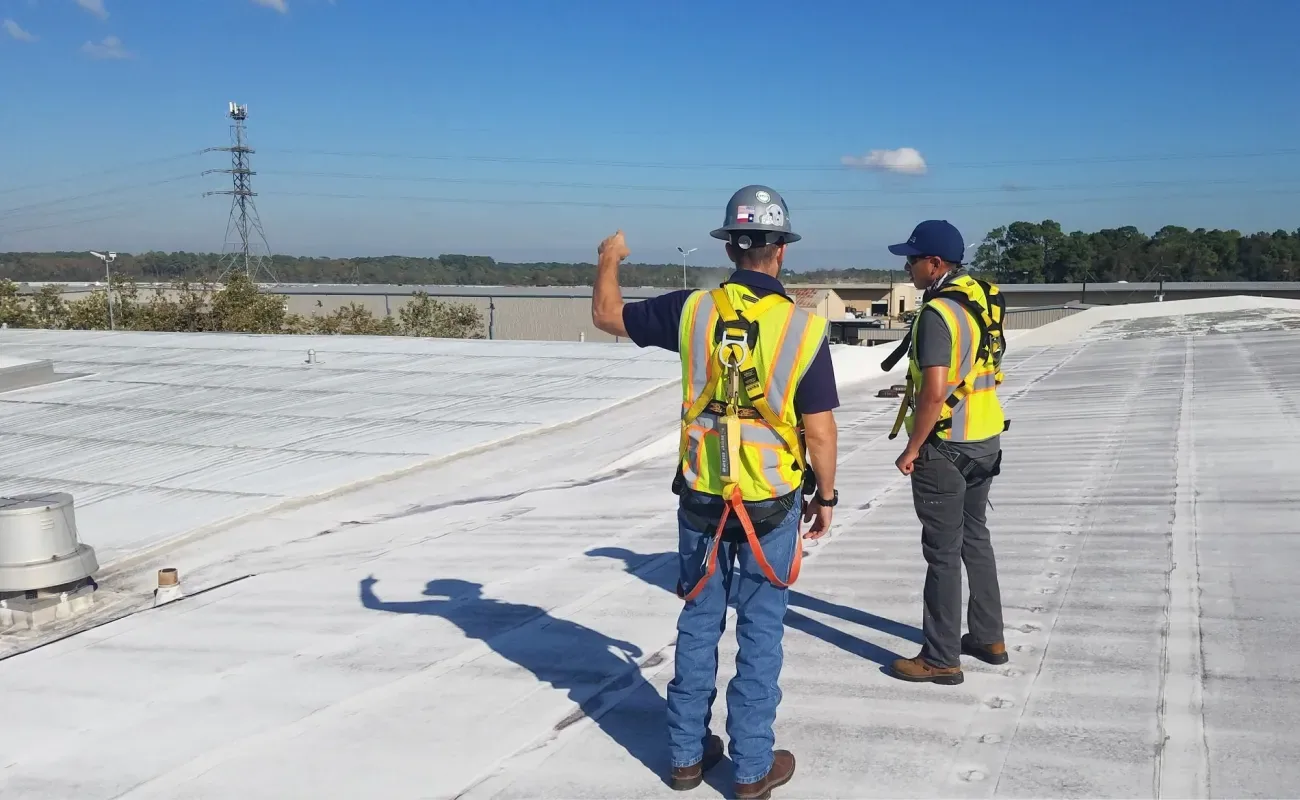 Roof assessment on a commercial building in Corona, CA
